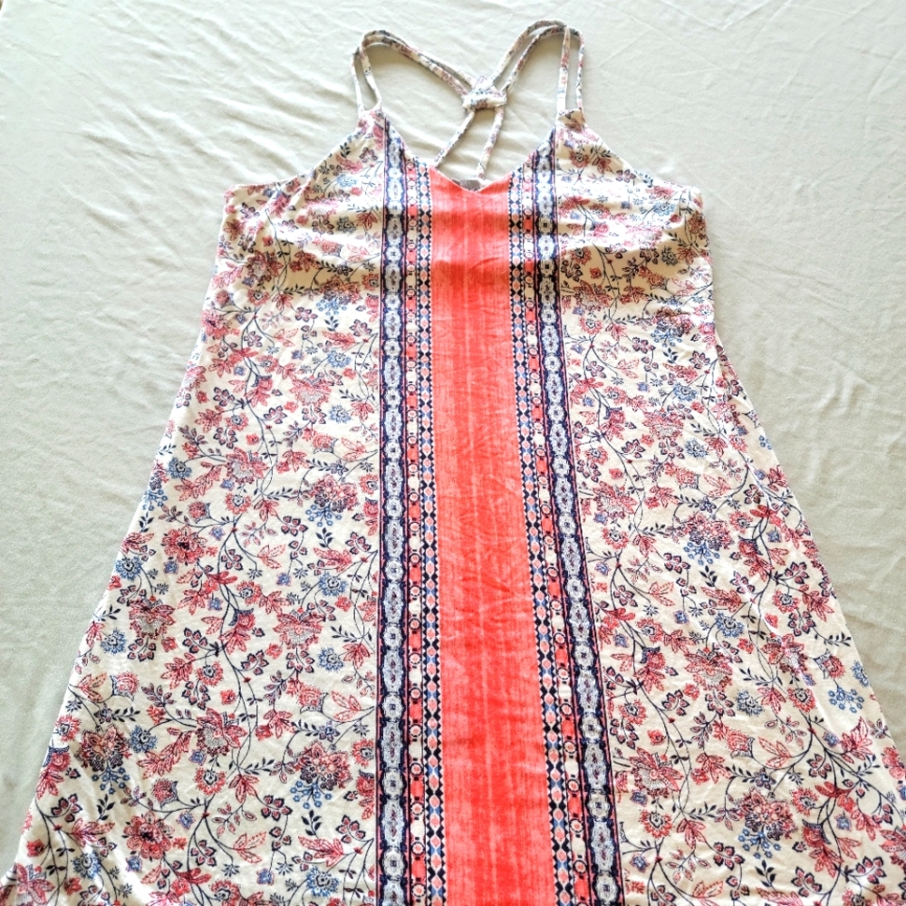 Lemon tart knit dress, coral and blue.